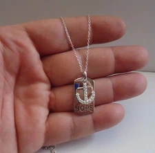 DOG TAG W/ ANCHOR NECKLACE PENDANT LAB CREATED DIAMONDS 925 STERLING SILVER 