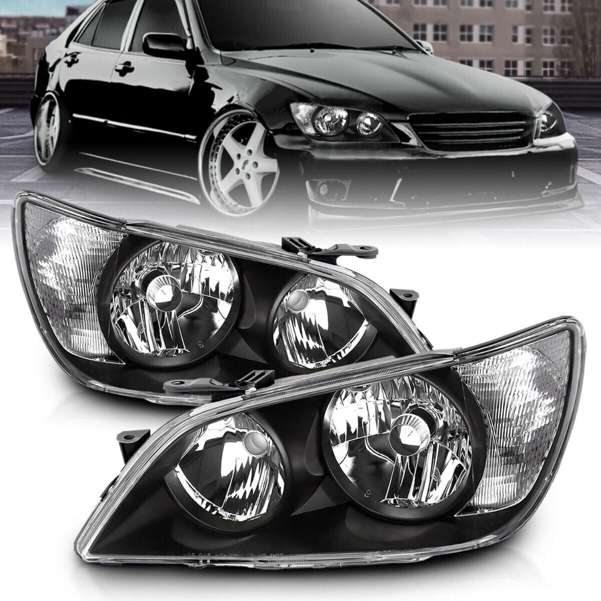 ANZO 121210 Crystal Headlights Lamp Assembly Black for 2001-2005