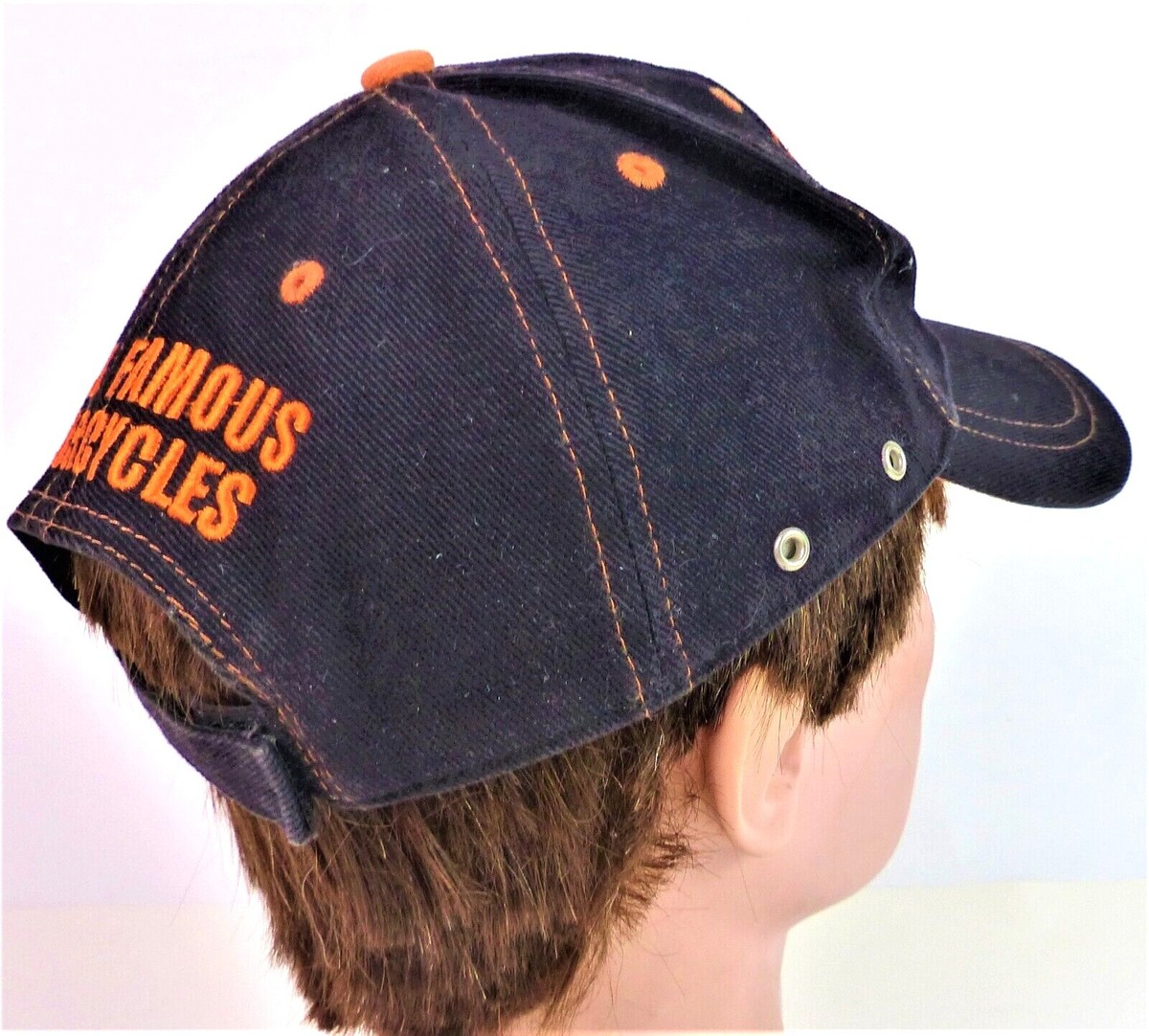 Harley Davidson Black With Orange & White Logo Baseball Cap 
