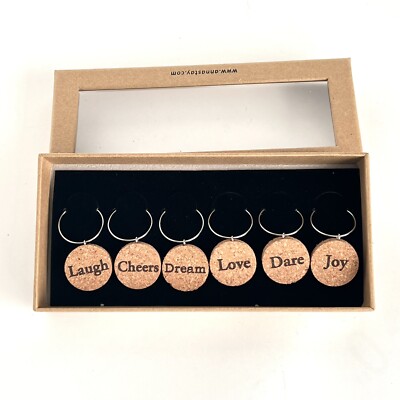 Anna Stay Wine Time Wine Cork Charms Set of 6 Laugh Cheers Dream Love Dare Joy
