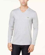 Lacoste V-Neck Cotton Spring Sweater Men'S VARIOUS SIZES HEATHER GRAY