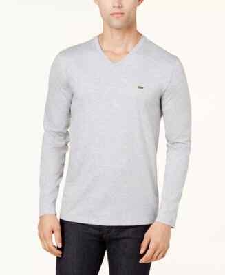 Lacoste V-Neck Cotton Spring Sweater Men'S VARIOUS SIZES HEATHER GRAY