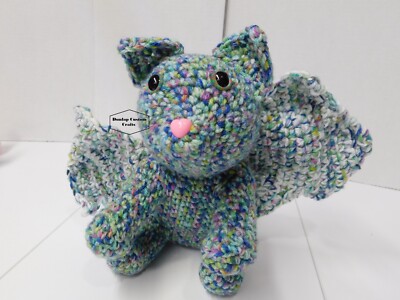Crochet Dragon Cat! Colorful Stuffed Winged Kitten Plushie! C