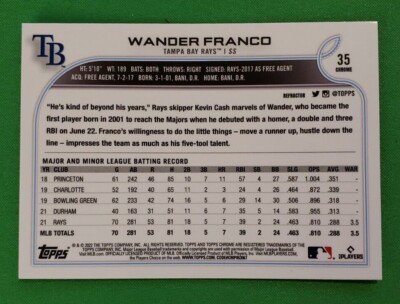 WANDER FRANCO 2022 TOPPS CHROME REFRACTOR ROOKIE RC TAMPA BAY RAYS