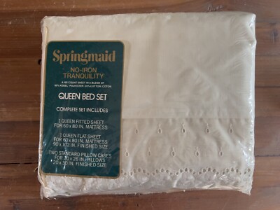 Springmaid Queen Bed Set Showcase Lace 1 Fitted Sheet 1 Flat 2 Pillow Cases NIP