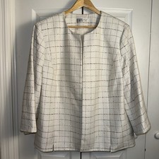 Kasper Jacket Women s 2X Cream Tweed Open Front 3/4 Sleeve Blazer Office Career