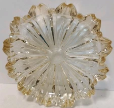 Vintage Mid Century Pressed Glass Ashtray 6 Slot Amber Brown Gold Tint 5.5"