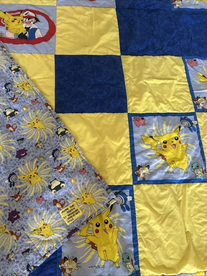 Vintage Pokemon Handmade Patchwork Quilt  TWIN Throw Blanket Vintage - Image 2 of 4