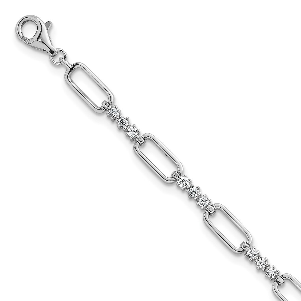 Sterling Silver Polished Cubic Zirconia Paperclip Link Bracelet 7