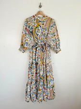 Boden Dress Size 14 P Ava Tiered Maxi Enchanting Peacock Floral Belted Long Boho