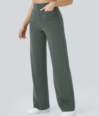 Halara DayStretch High Waist Straight Leg Pants Large Petite Green Aquamarine