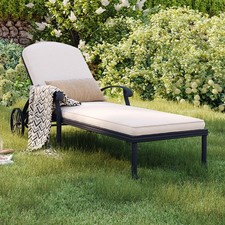 Charles Bentley Cast Aluminium Sun Lounger Recliner With Beige Cushion - Black
