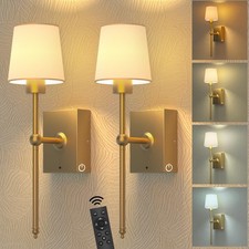 Battery Operated Wall Sconces Set of 2: Gold Rechargeable Wall Lights with To...