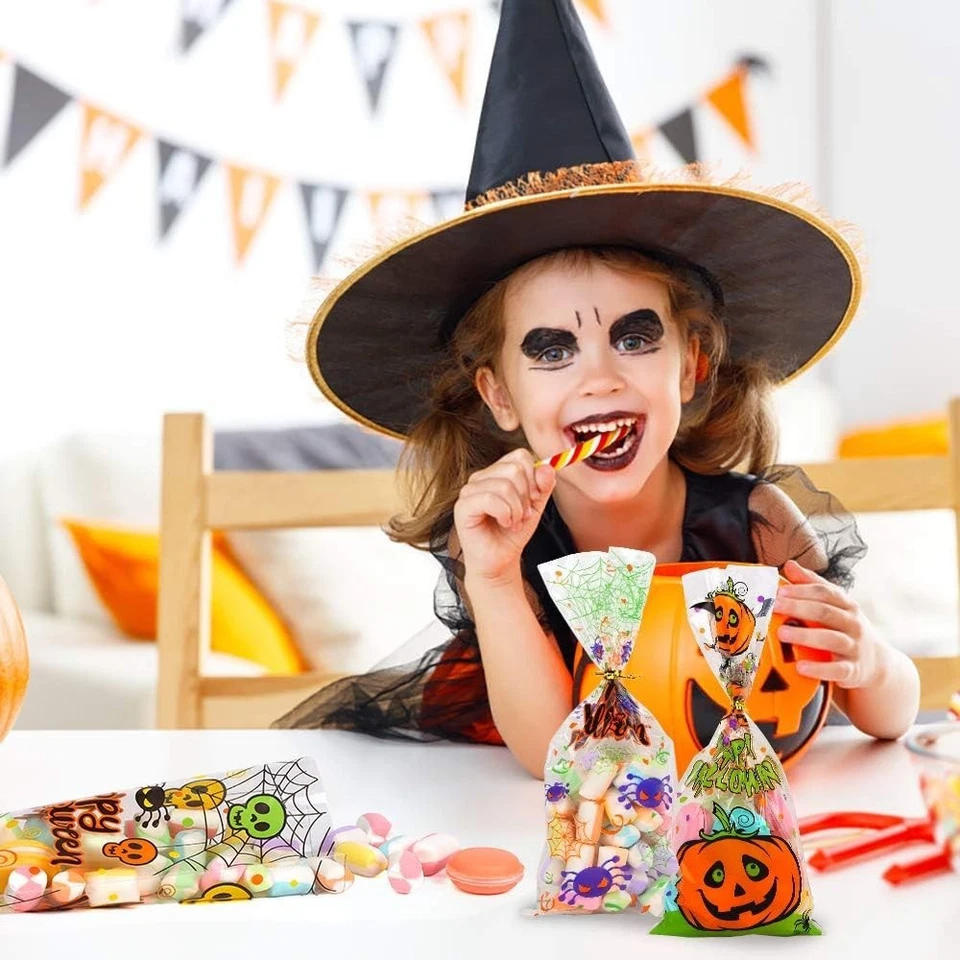 Bolsas de Celofán para Halloween, 200 Bolsas Transparentes para Dulces y Galleta Foto 3 de 4