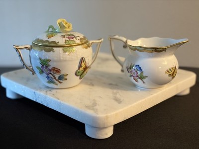 Herend Queen Victoria Creamer and Sugar Bowl with Lid