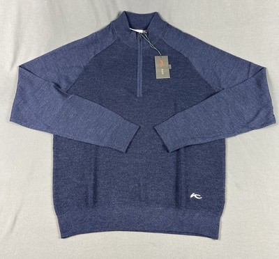 KJUS Golf Pullover Therma Yarn Half Zip Large Navy Blue Wool Polyester MSRP $249