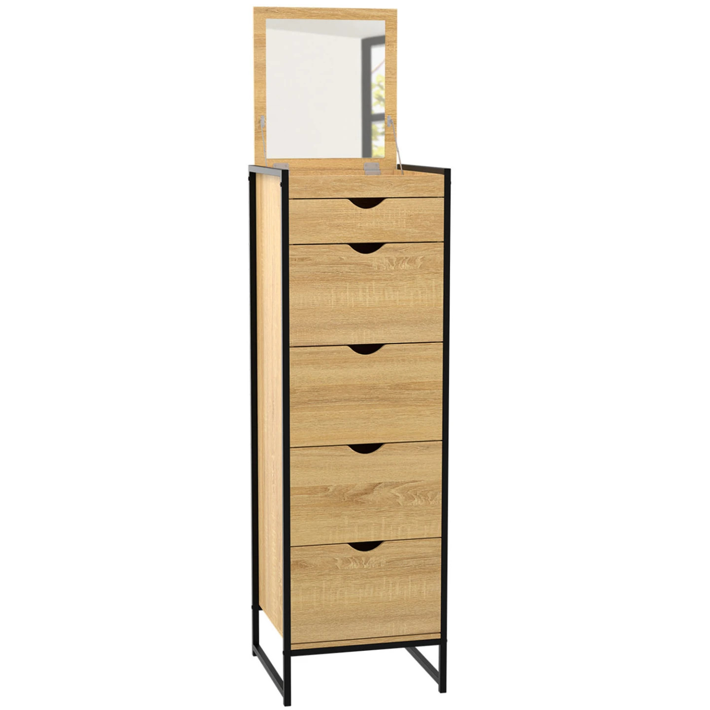 Chiffonnier 5 tiroirs DETROIT meuble étroit 40 cm avec miroir pour ranger vos petits espaces