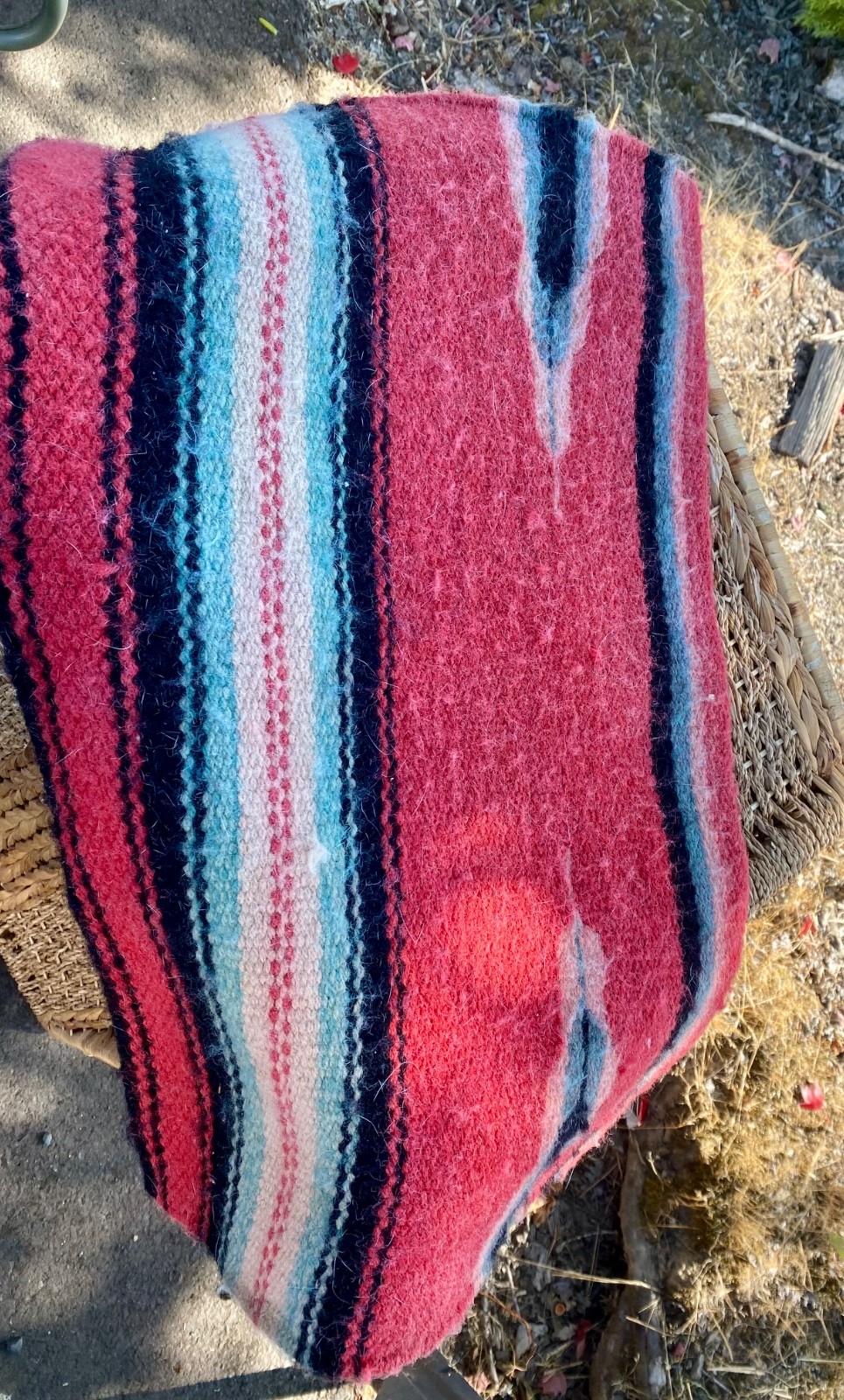 Vintage Woven Wool Saddle Blanket - 28 x 32 Red, Black, Turquoise Heavy Weight