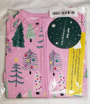 NWT LIttle Sleepies Pink Twinkling Trees Zippy.  Christmas. 6-12 months. 