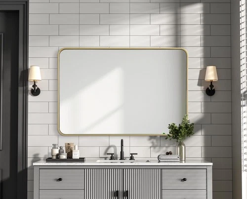 Elegant Decor Contour Metal Rectangle Mirror 27X40" Brass - Picture 6 of 11