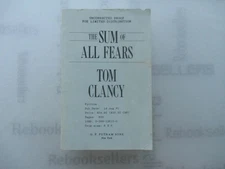 The Sum of All Fears Uncorrected Proof Extremely Rare Collectible
