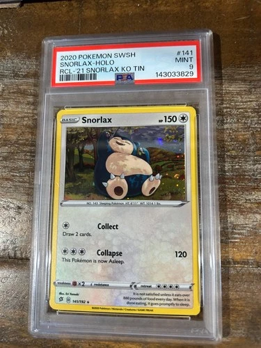 Pokemon 2020 SWSH Rebel Clash KO Tins Promo SNORLAX Holo #141 PSA 9 Mint RARE