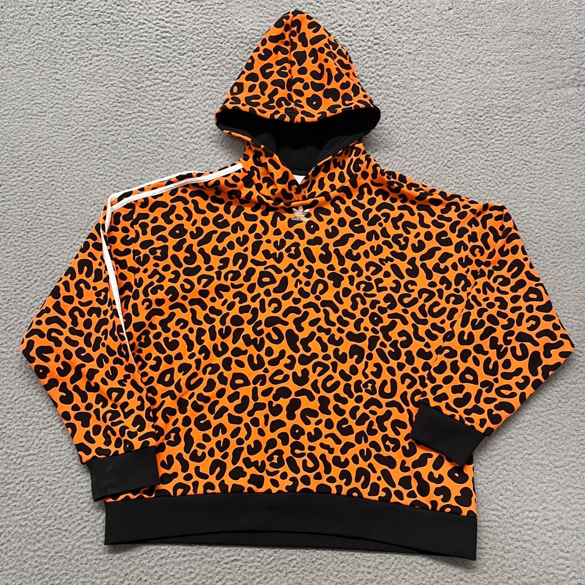 Adidas Rich Mnisi Hoodie Womens L Orange Leopard Animal Print