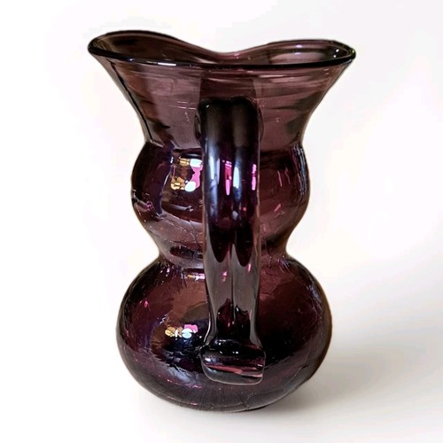Crackle Glass Amethyst Purple Pitcher Vase Vintage Hand Blown. - Picture 2 of 7