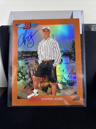Chipper Jones Atlanta Braves Signed 1992 Bowman Chrome Jumbo Card Orange /25 - Picture 4 of 4