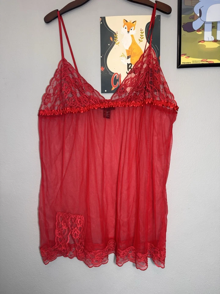 ASHRO Babydoll Rojo Encaje y Transparente Plussize 3X Lote Elástico Foto 3 de 4
