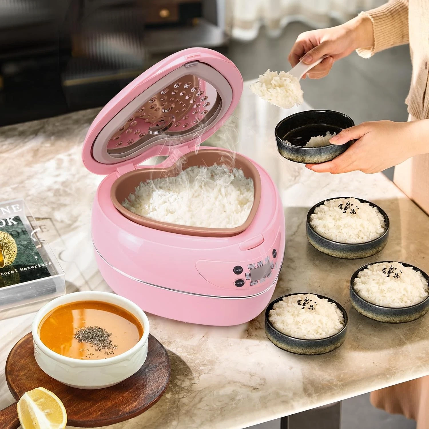 Heart Shaped Pink Rice Cooker, Small Multifunctional Peach Heart Shape 300W High