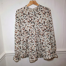 Shein Womens Top Beige Size UK 12 14 Smock Leopard Print Brown Corporate Office