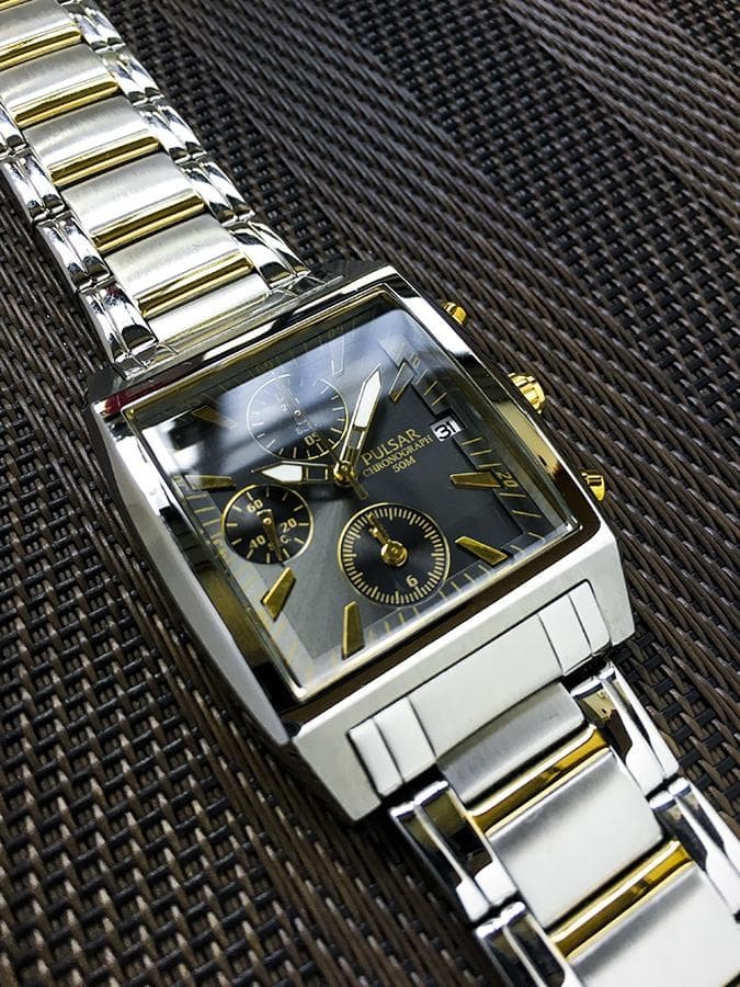 SEIKO PULSAR Rectangular Chronograph Watch Gray D… - image 2