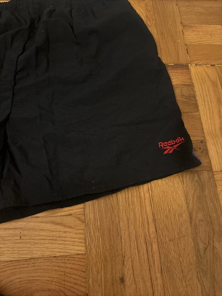 Bañador Reebok vintage para hombre XL negro azul rojo forrado de nailon ENVÍO GRATUITO Foto 3 de 4