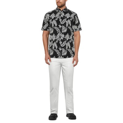 Cafe Luna Men s Striped Tropical Print Short Sleeve Shirt, 2X or 3X, Plus Size