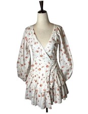 Maia Bergman Dress Women XS White Floral Print Boho Ines Wrap Mini Cottagecore