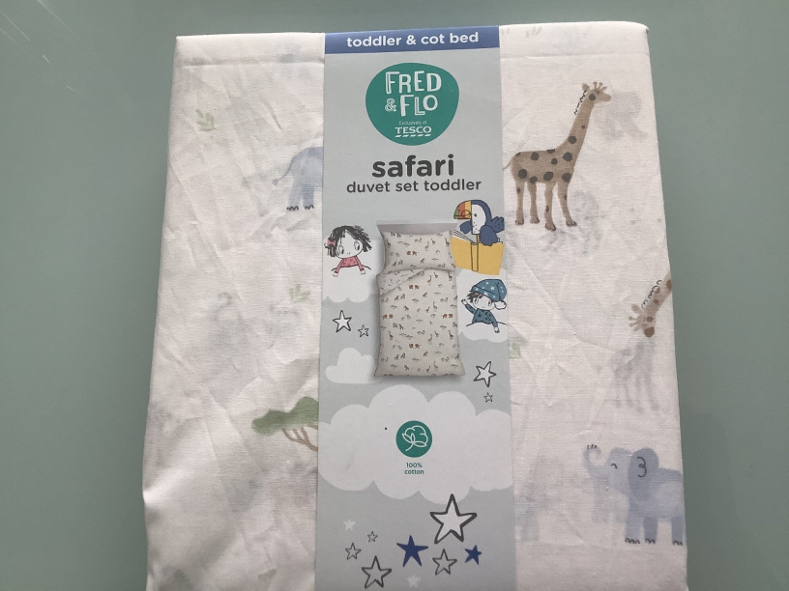 Set piumone letto bambino Fred & Flo 100% cotone safari nuovo foto 3