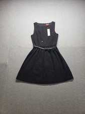 Elle Women Mini Dress 2 Black Lace Back Zipper Belted Sleeveless Lined Party