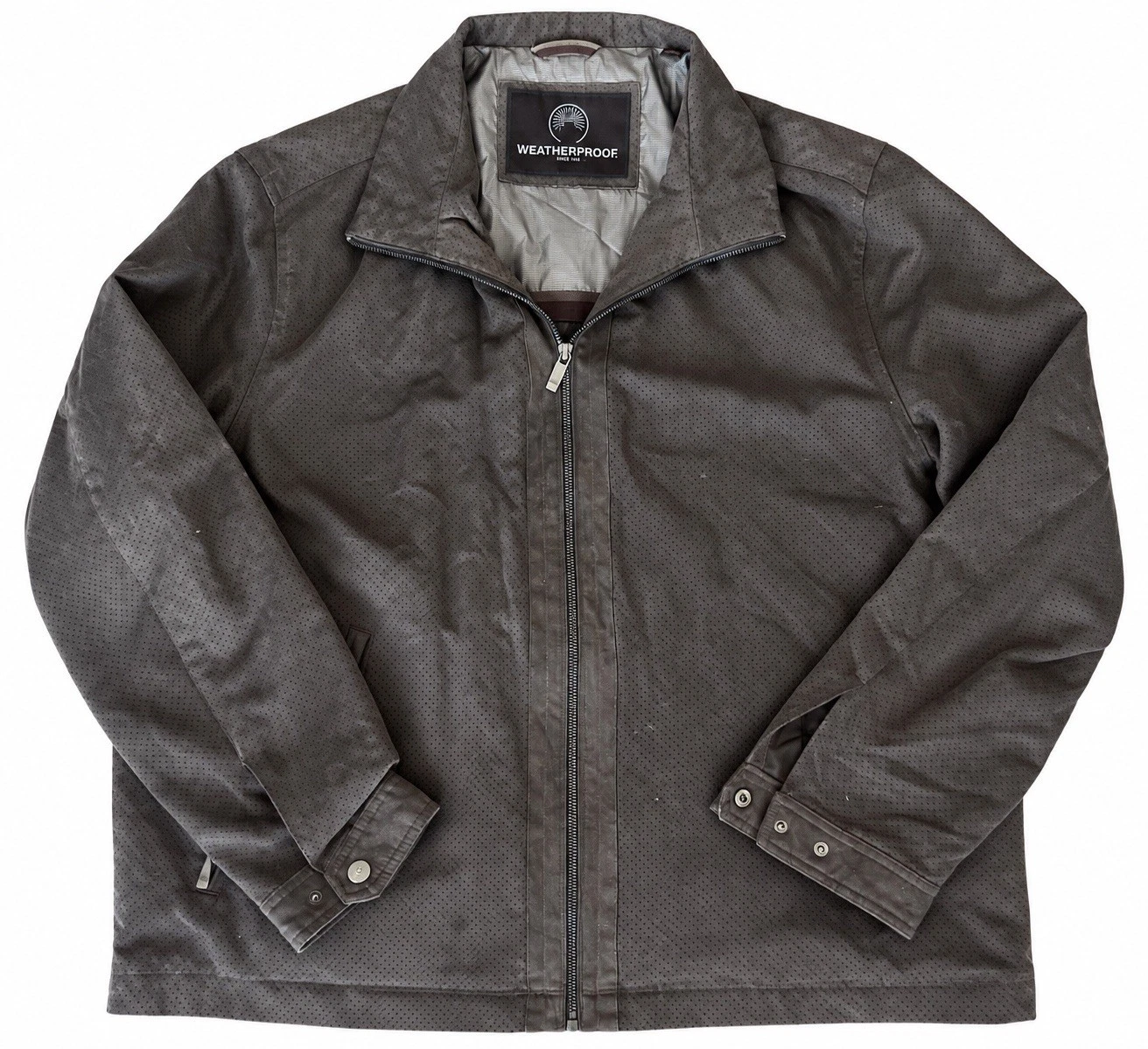 Weatherproof Men XL Faux Suede Perforated Full Zip Jacket Brown Gray Lightweight image 1