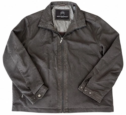 Weatherproof Men XL Faux Suede Perforated Full Zip Jacket Brown Gray Lightweight video thumbnail