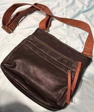 Fossil Corey Crossbody Bag Black Brown Leather Messenger Purse