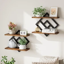 Floating Shelves for Wall, Set of 2 Hanging Shelves, 2-Tier Wall Mounted Stor...