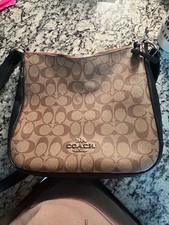 Coach Signature Logo Medium Crossbody Bag Zip Adjustable Strap Pockets Brown