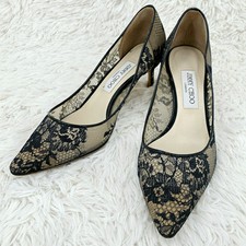 Jimmy Choo Romy 60 Lace Heel Pumps Black Nude Mesh Size 39 Italy