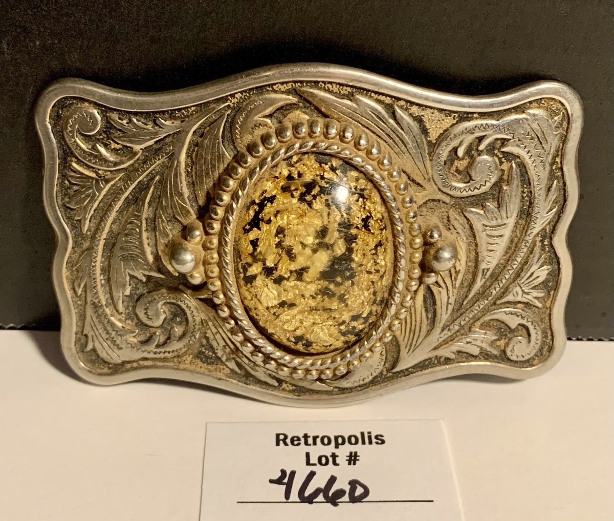 Western Belt Buckle Gold Flecks Resin Vintage