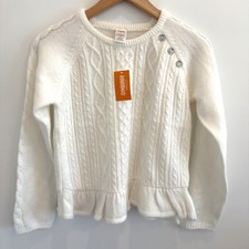 NWT Gymboree Girls Sz 12 Ivory Cable Knit Peplum Sweater Jewel Button Detail