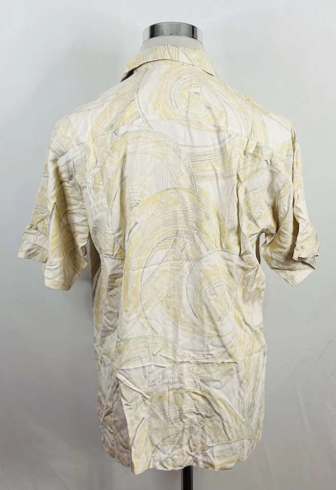 Camisa Tommy Bahama Mediana 100% Seda Hawaiana Aloha Amarillo Paisley Estampado Gráfico Foto 4 de 4