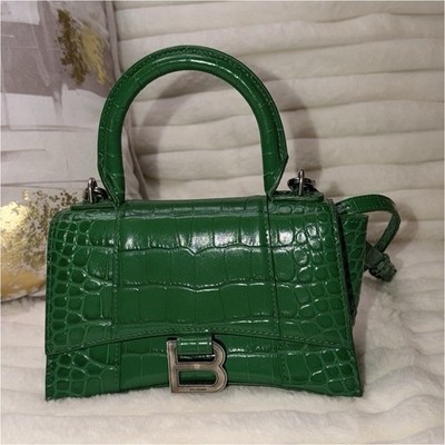 Balenciaga Green Crocodile Embossed Top Handle Bag w/ Detachable