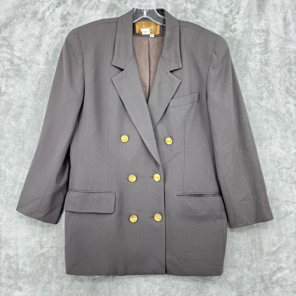 Traje Falda Vintage Saville Mujer 10 Lana Doble Pecho Blazer Carrera Oficina Foto 2 de 4