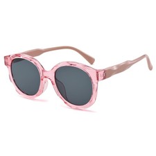 Kids Polarized Sunglasses for Girls Boys, TR90 Round Frame, Ages 3-8 Pink